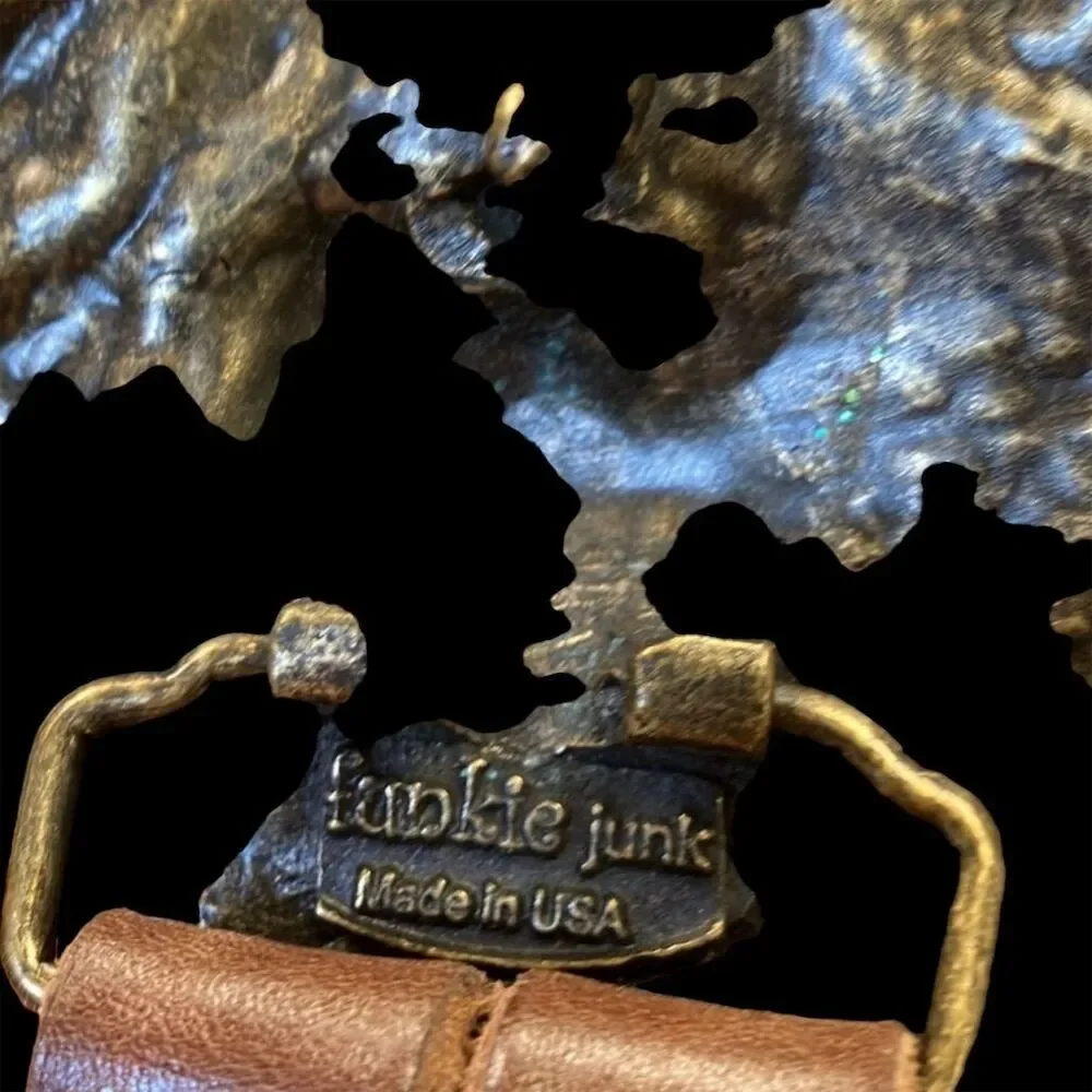 Funkie Junk Brown Leather Belt 32 w/ Rose Brass Buckle
